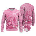 Australia Breast Cancer Awareness Ugly Christmas Sweater Pink Ribbon Manta Ray Aboriginal Art - Aussie Hoodie