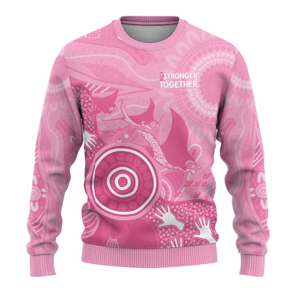 Australia Breast Cancer Awareness Ugly Christmas Sweater Pink Ribbon Manta Ray Aboriginal Art - Aussie Hoodie