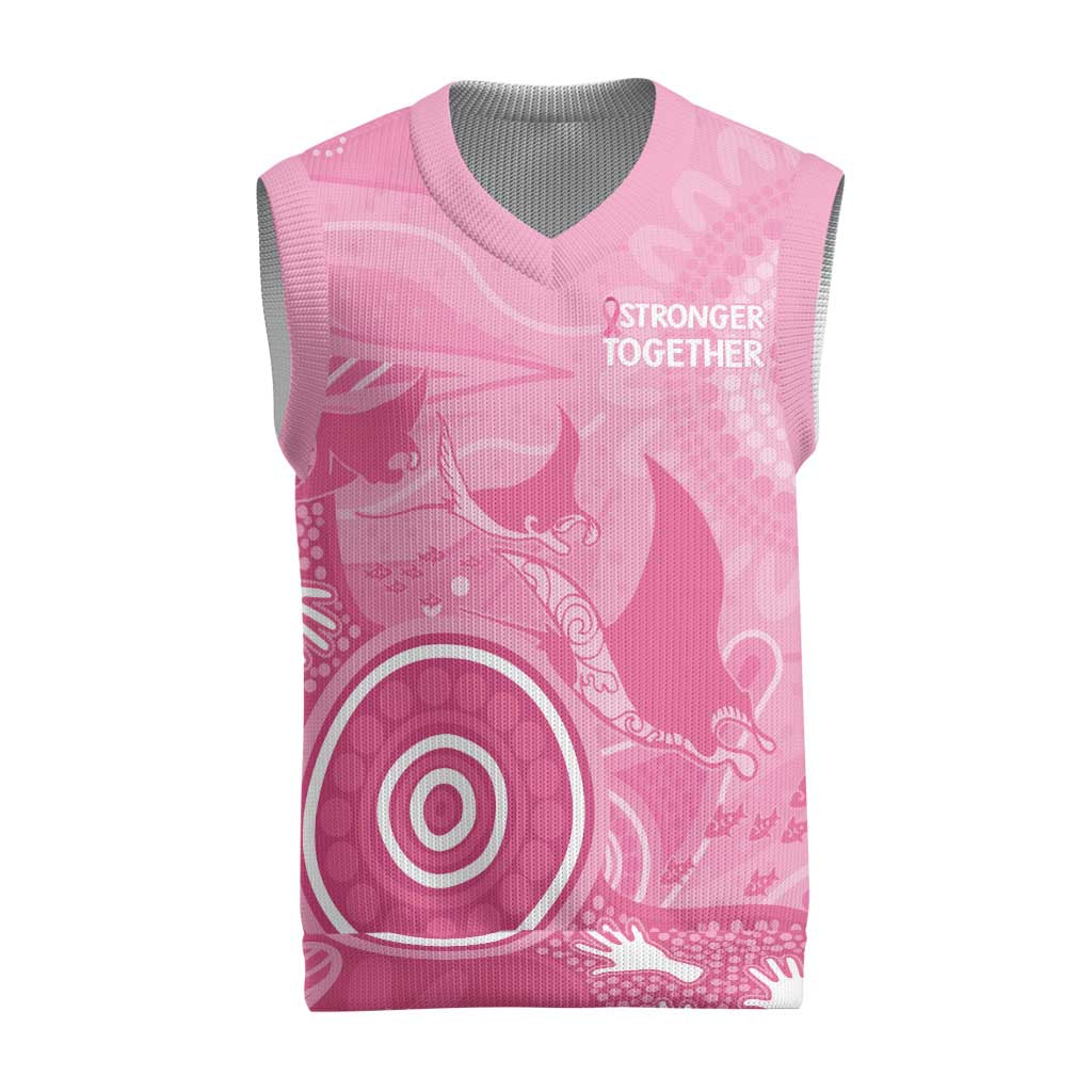 Australia Breast Cancer Awareness Christmas Knitted V-Neck Vest Pink Ribbon Manta Ray Aboriginal Art - Aussie Hoodie