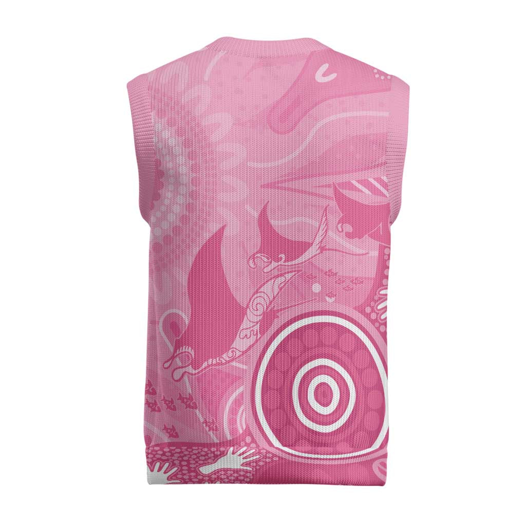 Australia Breast Cancer Awareness Christmas Knitted V-Neck Vest Pink Ribbon Manta Ray Aboriginal Art - Aussie Hoodie