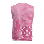 Australia Breast Cancer Awareness Christmas Knitted V-Neck Vest Pink Ribbon Manta Ray Aboriginal Art - Aussie Hoodie