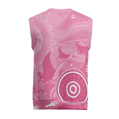 Australia Breast Cancer Awareness Christmas Knitted V-Neck Vest Pink Ribbon Manta Ray Aboriginal Art - Aussie Hoodie