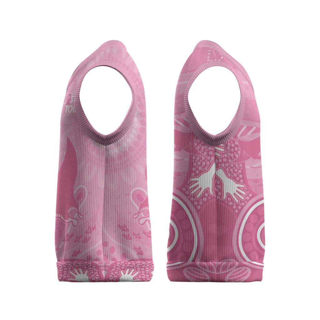 Australia Breast Cancer Awareness Christmas Knitted V-Neck Vest Pink Ribbon Manta Ray Aboriginal Art - Aussie Hoodie