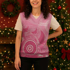 Australia Breast Cancer Awareness Christmas Knitted V-Neck Vest Pink Ribbon Manta Ray Aboriginal Art - Aussie Hoodie