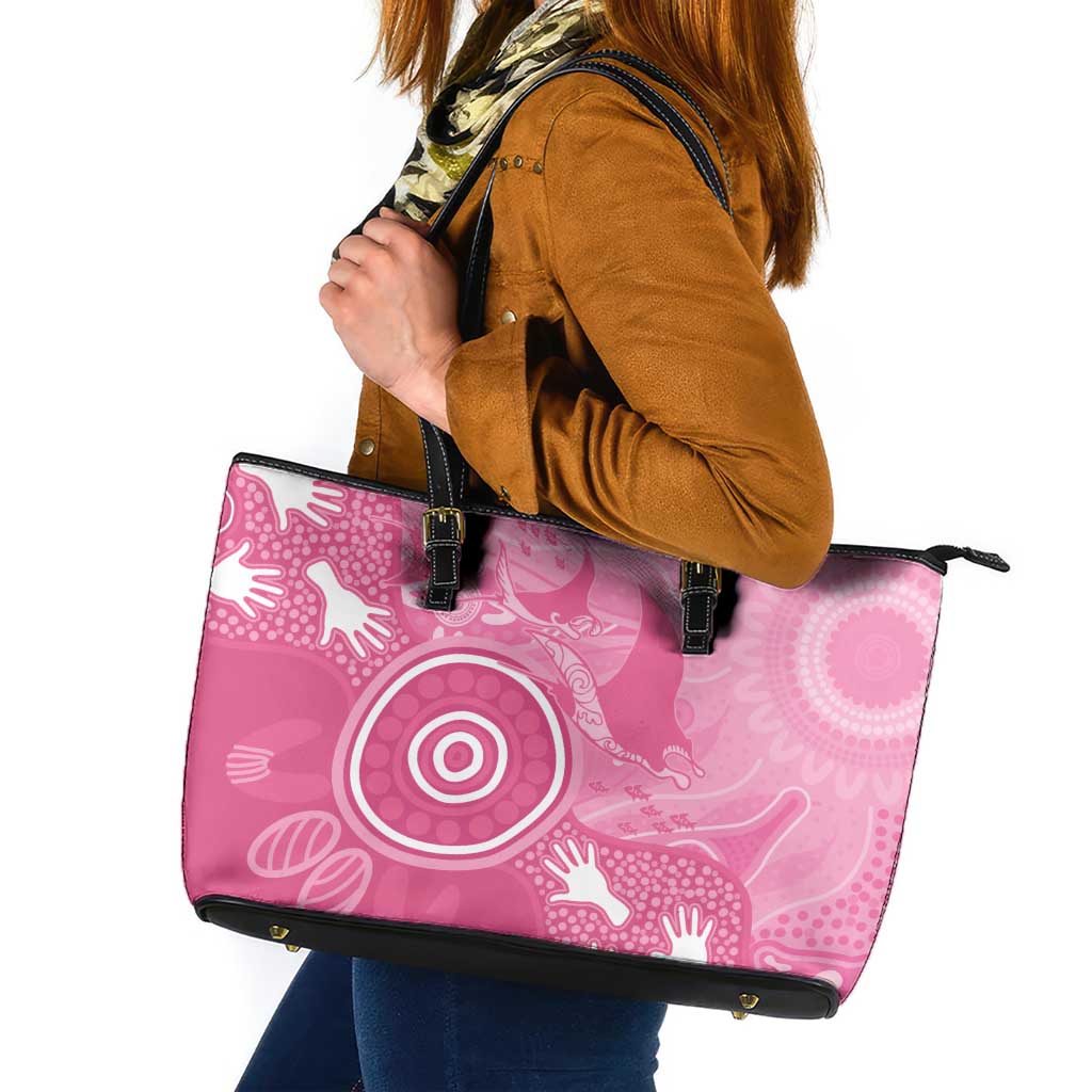 Australia Breast Cancer Awareness Leather Tote Bag Pink Ribbon Manta Ray Aboriginal Art - Aussie Hoodie