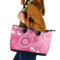 Australia Breast Cancer Awareness Leather Tote Bag Pink Ribbon Manta Ray Aboriginal Art - Aussie Hoodie