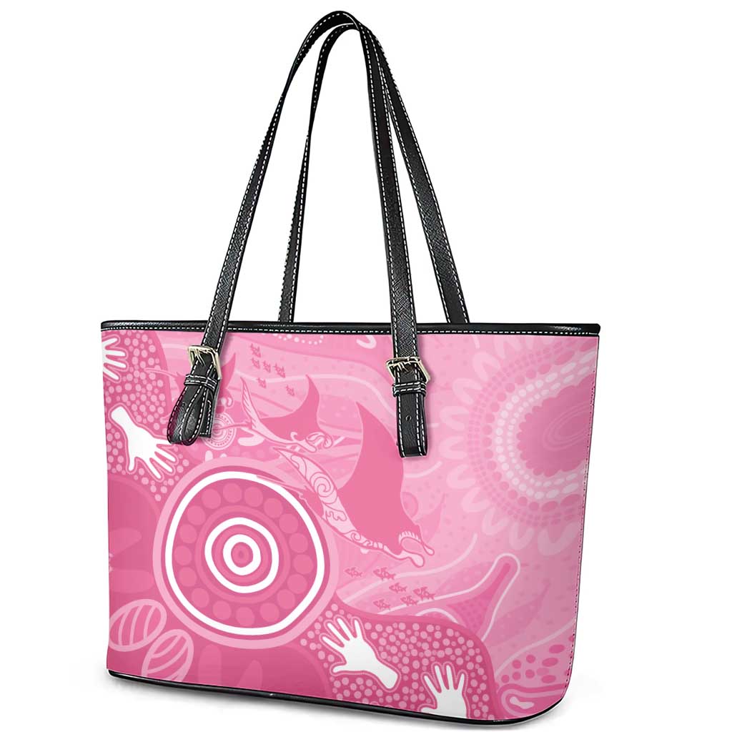 Australia Breast Cancer Awareness Leather Tote Bag Pink Ribbon Manta Ray Aboriginal Art - Aussie Hoodie
