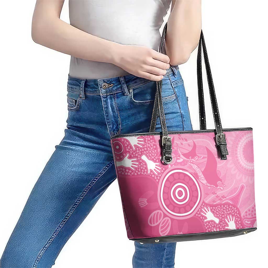 Australia Breast Cancer Awareness Leather Tote Bag Pink Ribbon Manta Ray Aboriginal Art - Aussie Hoodie