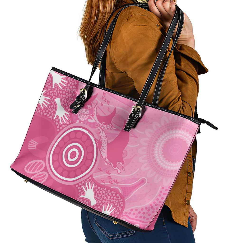 Australia Breast Cancer Awareness Leather Tote Bag Pink Ribbon Manta Ray Aboriginal Art - Aussie Hoodie