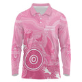 Australia Breast Cancer Awareness Long Sleeve Polo Shirt Pink Ribbon Manta Ray Aboriginal Art - Aussie Hoodie