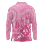 Australia Breast Cancer Awareness Long Sleeve Polo Shirt Pink Ribbon Manta Ray Aboriginal Art - Aussie Hoodie