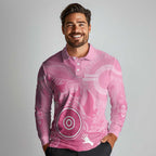 Australia Breast Cancer Awareness Long Sleeve Polo Shirt Pink Ribbon Manta Ray Aboriginal Art - Aussie Hoodie