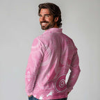 Australia Breast Cancer Awareness Long Sleeve Polo Shirt Pink Ribbon Manta Ray Aboriginal Art - Aussie Hoodie