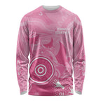 Australia Breast Cancer Awareness Long Sleeve Shirt Pink Ribbon Manta Ray Aboriginal Art - Aussie Hoodie