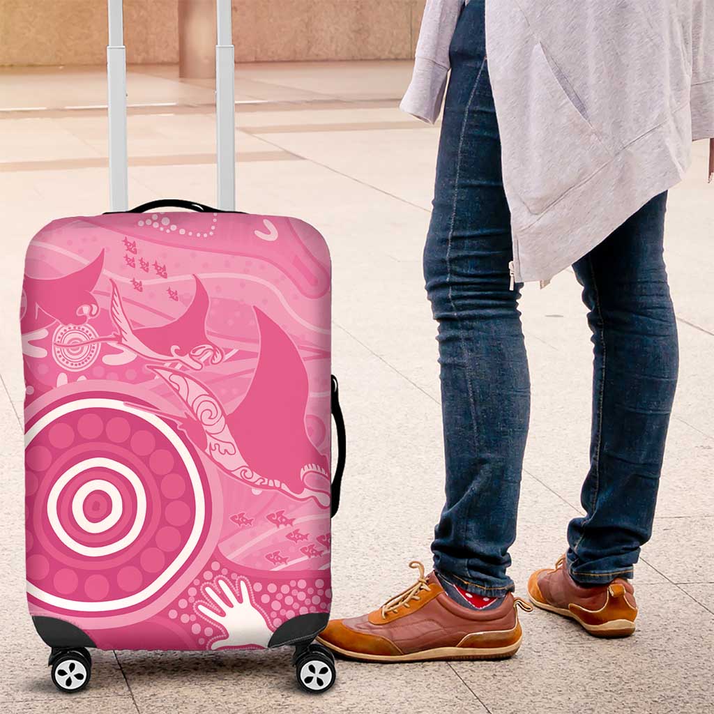 Australia Breast Cancer Awareness Luggage Cover Pink Ribbon Manta Ray Aboriginal Art - Aussie Hoodie