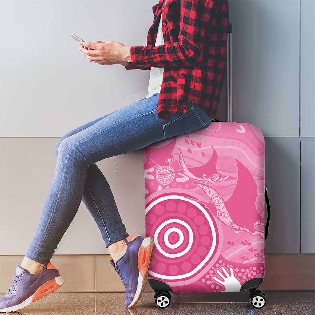 Australia Breast Cancer Awareness Luggage Cover Pink Ribbon Manta Ray Aboriginal Art - Aussie Hoodie