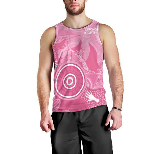 Australia Breast Cancer Awareness Men Tank Top Pink Ribbon Manta Ray Aboriginal Art - Aussie Hoodie
