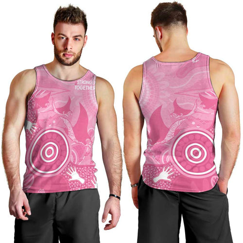 Australia Breast Cancer Awareness Men Tank Top Pink Ribbon Manta Ray Aboriginal Art - Aussie Hoodie