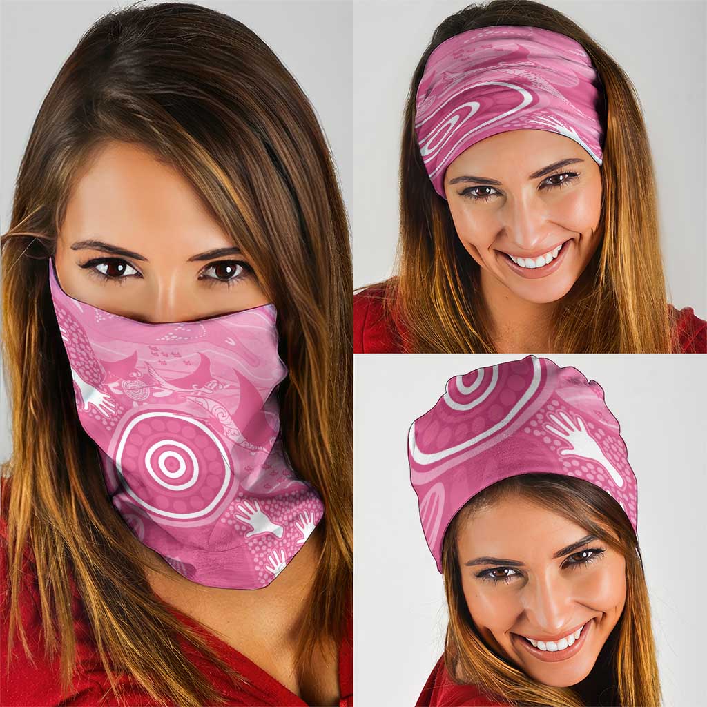 Australia Breast Cancer Awareness Neck Gaiter Pink Ribbon Manta Ray Aboriginal Art - Aussie Hoodie