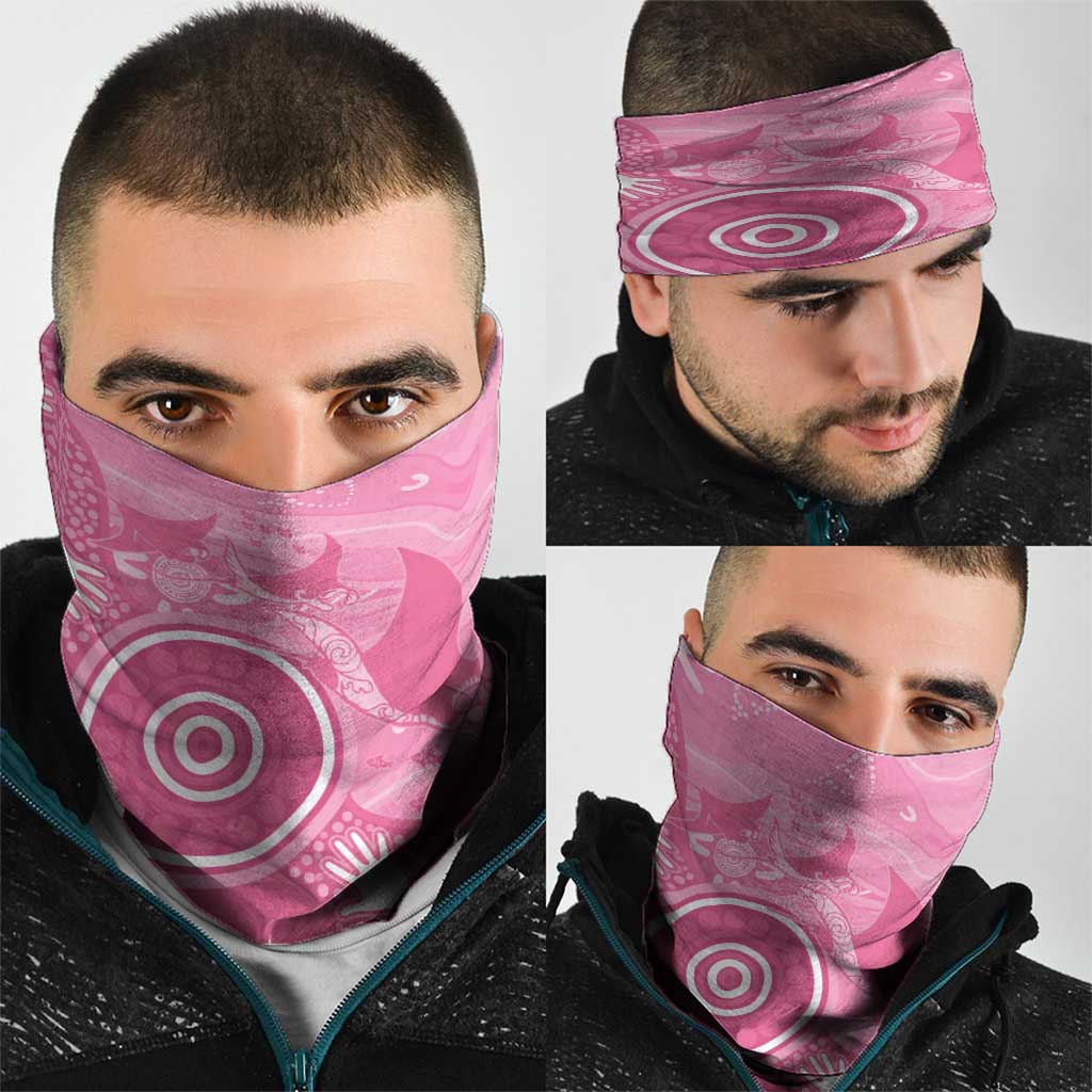Australia Breast Cancer Awareness Neck Gaiter Pink Ribbon Manta Ray Aboriginal Art - Aussie Hoodie