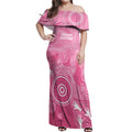 Australia Breast Cancer Awareness Off Shoulder Maxi Dress Pink Ribbon Manta Ray Aboriginal Art - Aussie Hoodie