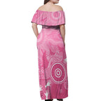 Australia Breast Cancer Awareness Off Shoulder Maxi Dress Pink Ribbon Manta Ray Aboriginal Art - Aussie Hoodie