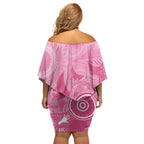 Australia Breast Cancer Awareness Off Shoulder Short Dress Pink Ribbon Manta Ray Aboriginal Art - Aussie Hoodie