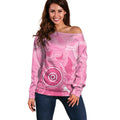 Australia Breast Cancer Awareness Off Shoulder Sweater Pink Ribbon Manta Ray Aboriginal Art - Aussie Hoodie