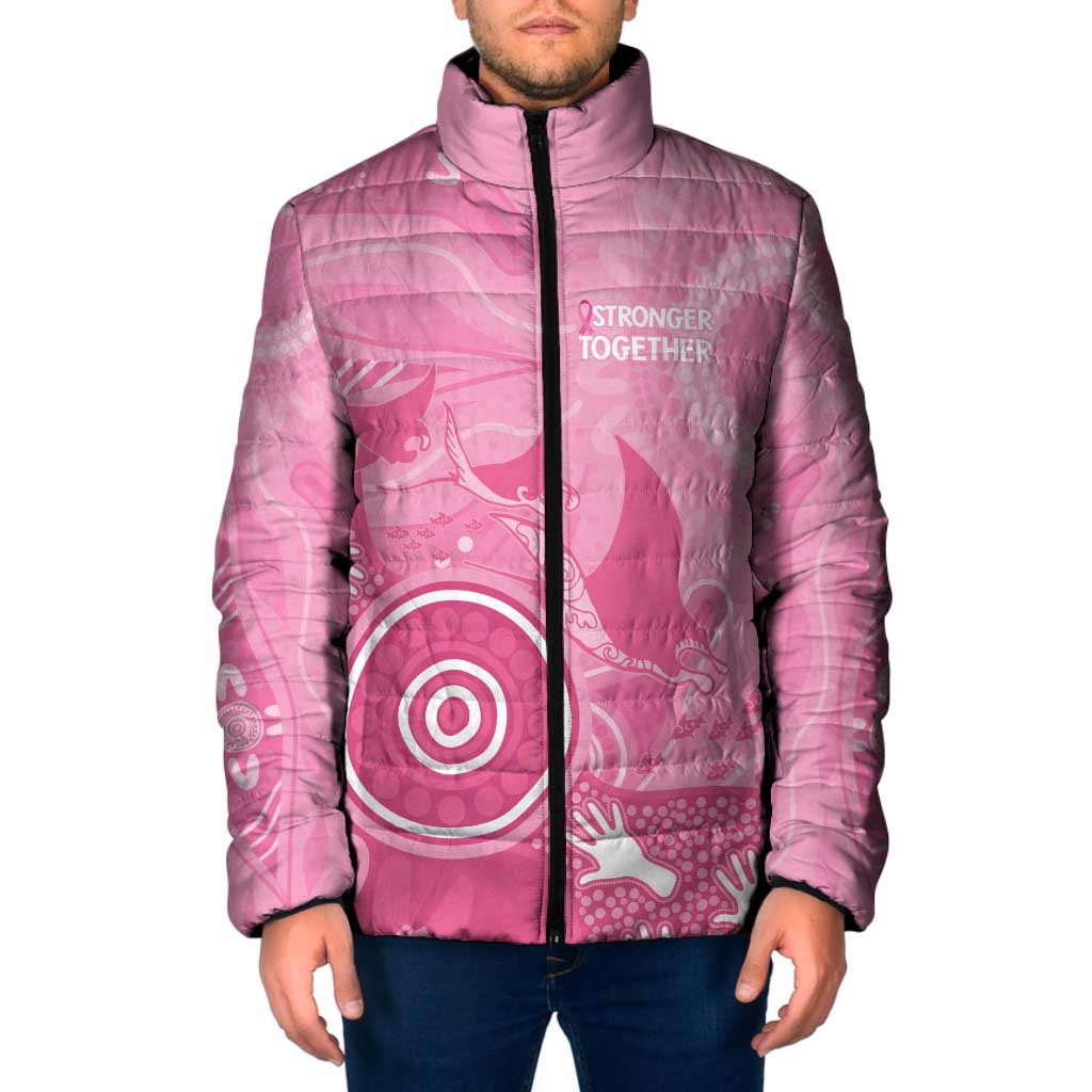 Australia Breast Cancer Awareness Padded Jacket Pink Ribbon Manta Ray Aboriginal Art - Aussie Hoodie