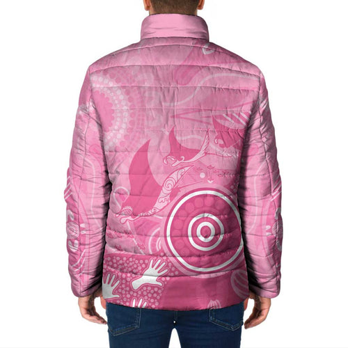 Australia Breast Cancer Awareness Padded Jacket Pink Ribbon Manta Ray Aboriginal Art - Aussie Hoodie
