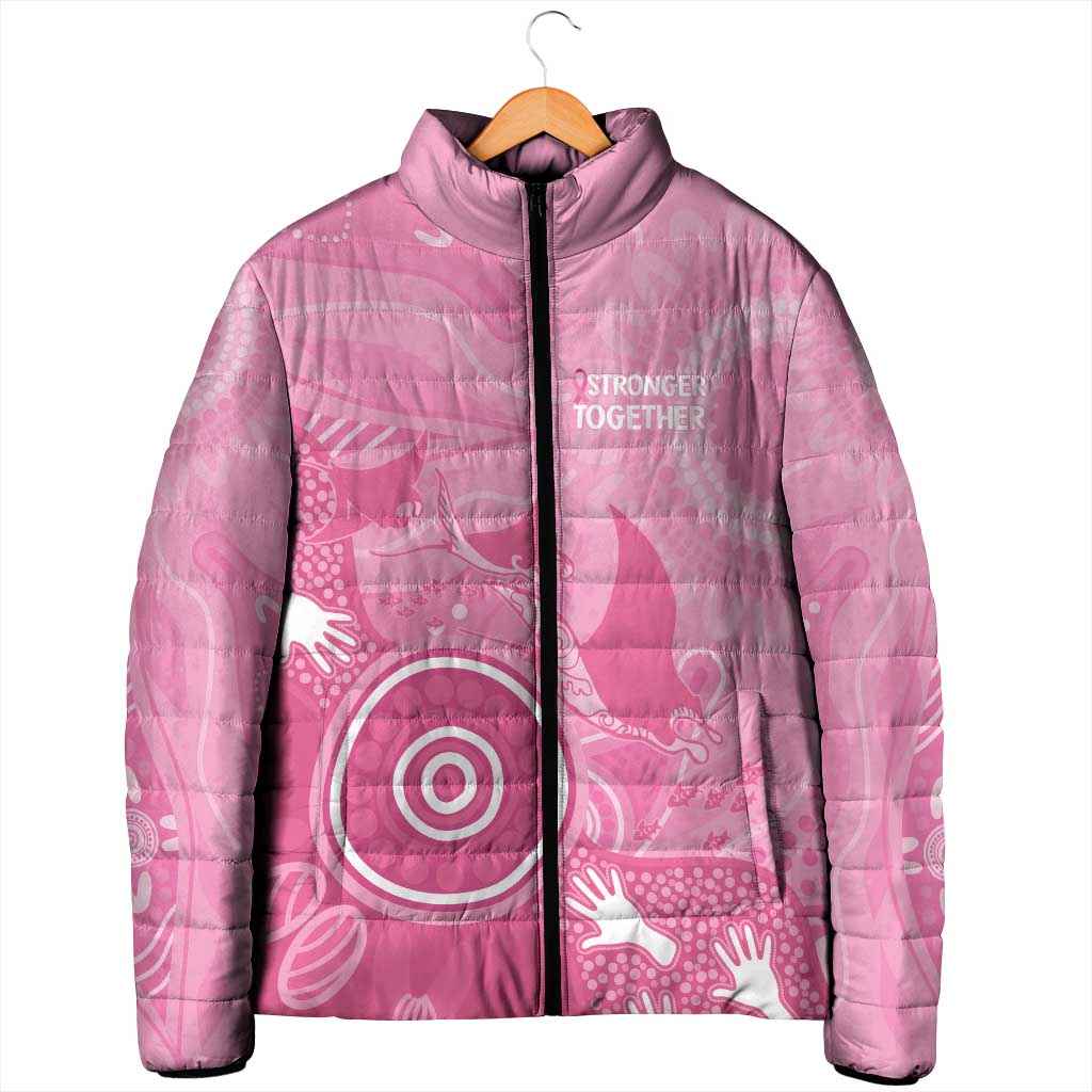 Australia Breast Cancer Awareness Padded Jacket Pink Ribbon Manta Ray Aboriginal Art - Aussie Hoodie