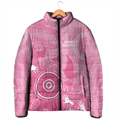 Australia Breast Cancer Awareness Padded Jacket Pink Ribbon Manta Ray Aboriginal Art - Aussie Hoodie