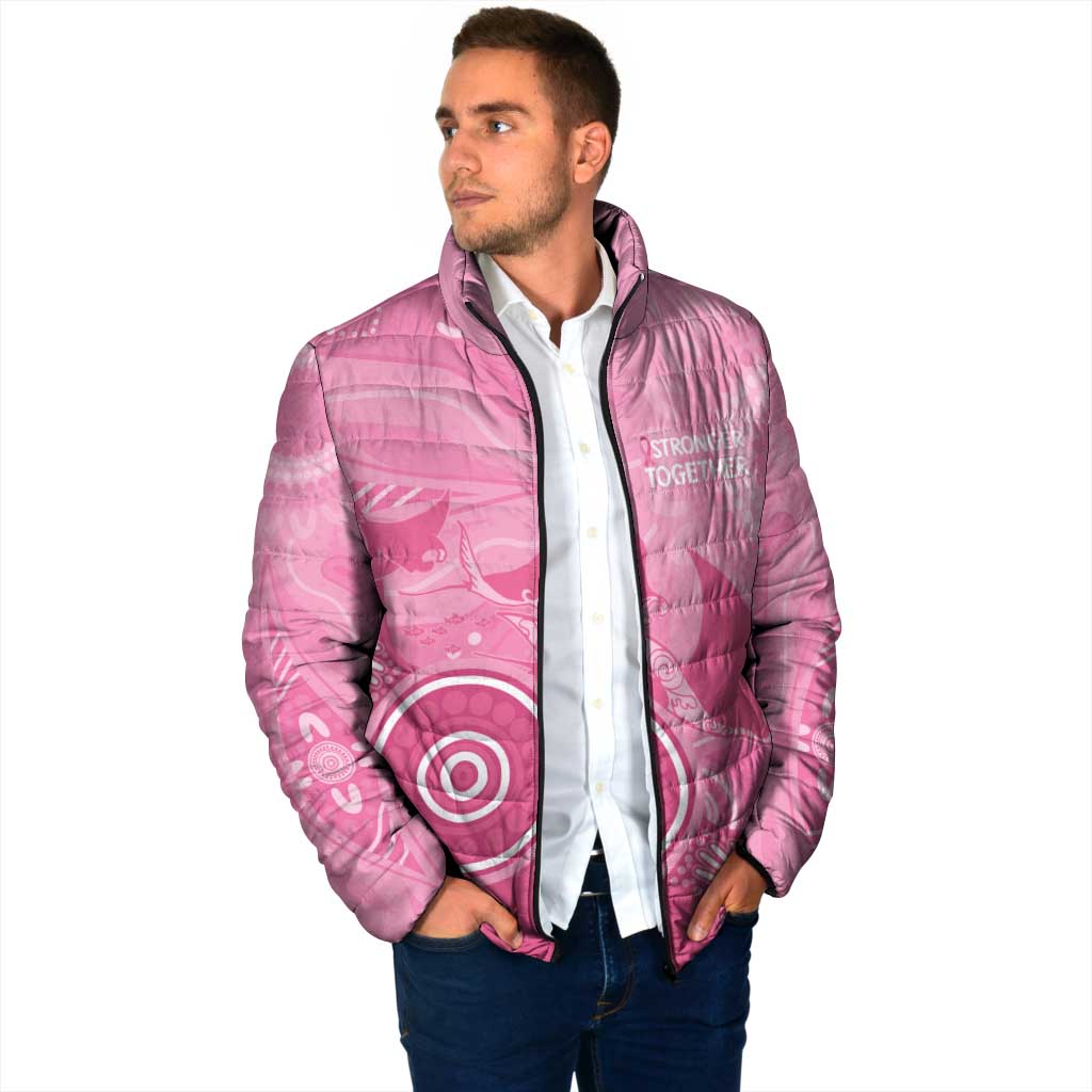Australia Breast Cancer Awareness Padded Jacket Pink Ribbon Manta Ray Aboriginal Art - Aussie Hoodie