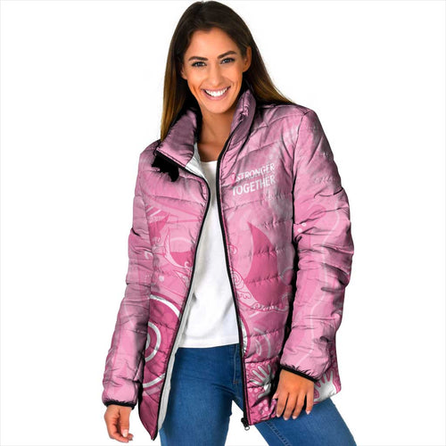 Australia Breast Cancer Awareness Padded Jacket Pink Ribbon Manta Ray Aboriginal Art - Aussie Hoodie