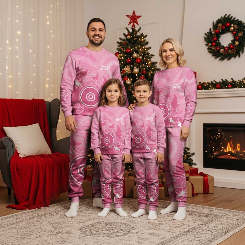 Australia Breast Cancer Awareness Christmas Pajama Set Pink Ribbon Manta Ray Aboriginal Art - Aussie Hoodie