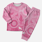 Australia Breast Cancer Awareness Christmas Pajama Set Pink Ribbon Manta Ray Aboriginal Art - Aussie Hoodie