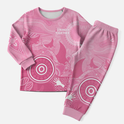 Australia Breast Cancer Awareness Christmas Pajama Set Pink Ribbon Manta Ray Aboriginal Art - Aussie Hoodie