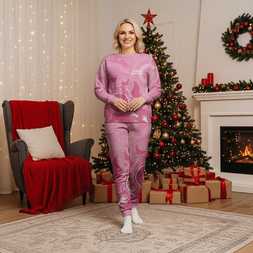 Australia Breast Cancer Awareness Christmas Pajama Set Pink Ribbon Manta Ray Aboriginal Art - Aussie Hoodie