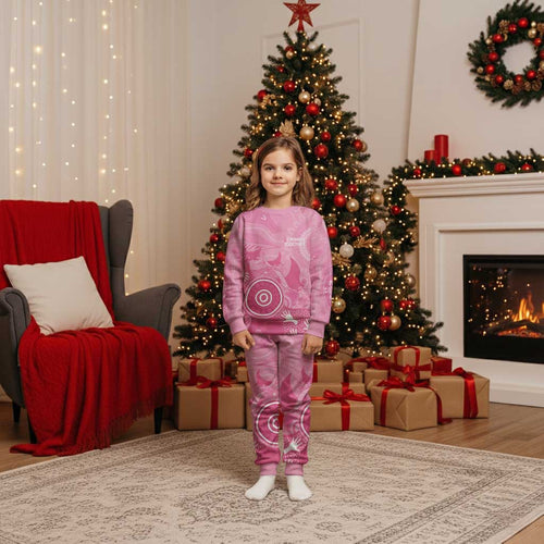 Australia Breast Cancer Awareness Christmas Pajama Set Pink Ribbon Manta Ray Aboriginal Art - Aussie Hoodie