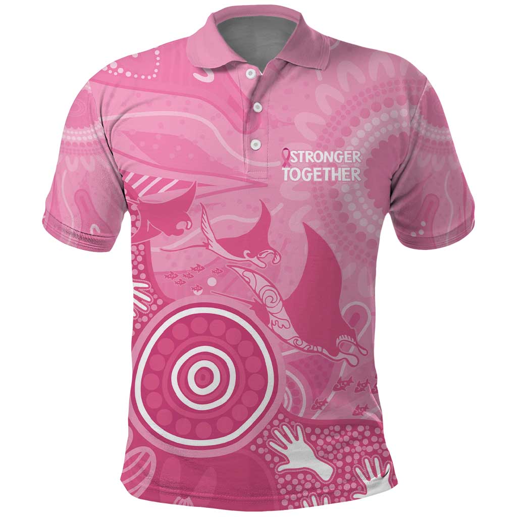Australia Breast Cancer Awareness Polo Shirt Pink Ribbon Manta Ray Aboriginal Art - Aussie Hoodie