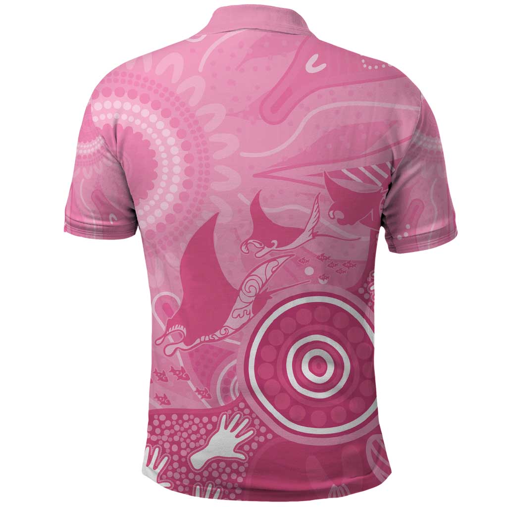 Australia Breast Cancer Awareness Polo Shirt Pink Ribbon Manta Ray Aboriginal Art - Aussie Hoodie