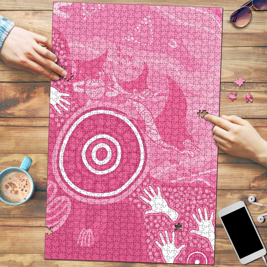 Australia Breast Cancer Awareness Puzzle Pink Ribbon Manta Ray Aboriginal Art - Aussie Hoodie