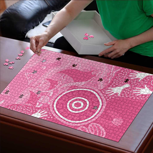 Australia Breast Cancer Awareness Puzzle Pink Ribbon Manta Ray Aboriginal Art - Aussie Hoodie