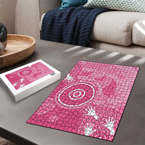 Australia Breast Cancer Awareness Puzzle Pink Ribbon Manta Ray Aboriginal Art - Aussie Hoodie