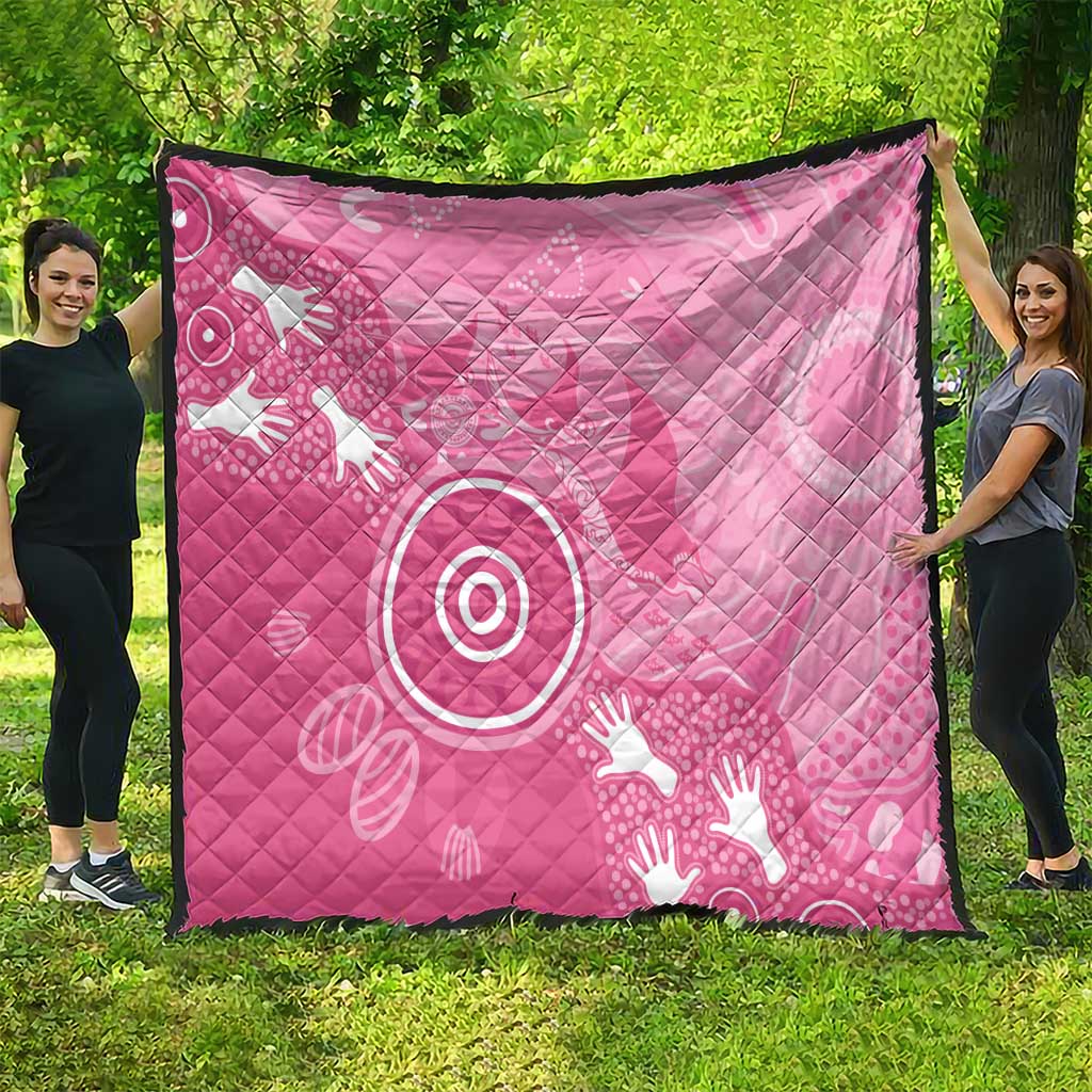 Australia Breast Cancer Awareness Quilt Pink Ribbon Manta Ray Aboriginal Art - Aussie Hoodie