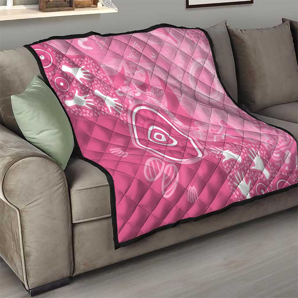 Australia Breast Cancer Awareness Quilt Pink Ribbon Manta Ray Aboriginal Art - Aussie Hoodie