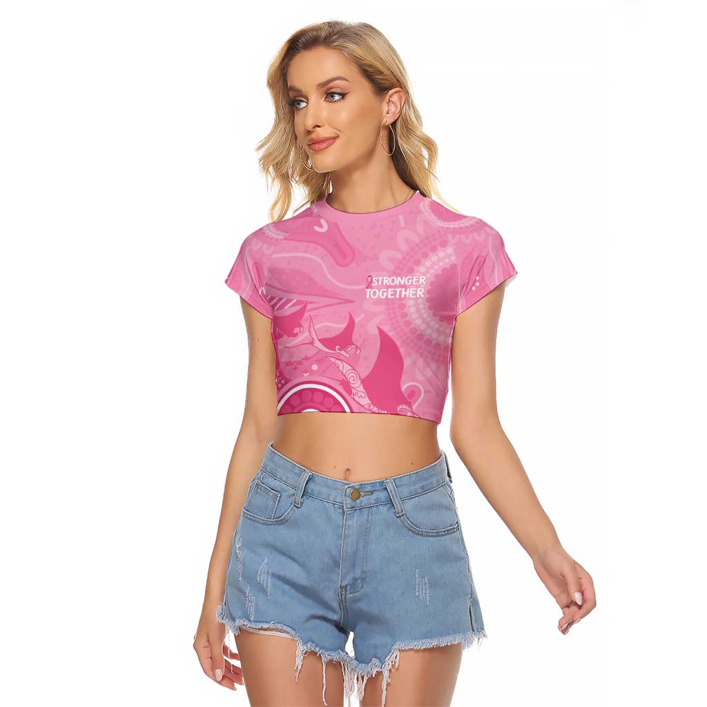 Australia Breast Cancer Awareness Raglan Cropped T Shirt Pink Ribbon Manta Ray Aboriginal Art - Aussie Hoodie