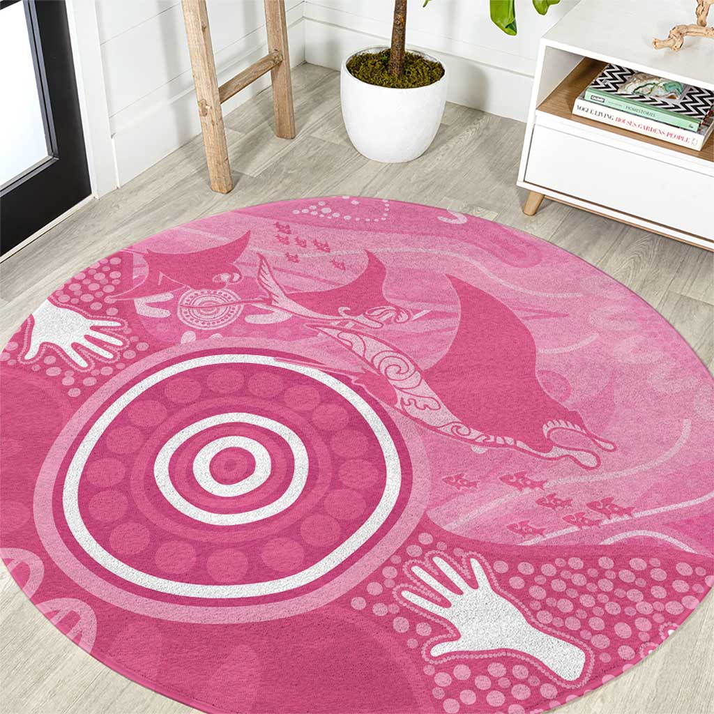 Australia Breast Cancer Awareness Round Carpet Pink Ribbon Manta Ray Aboriginal Art - Aussie Hoodie