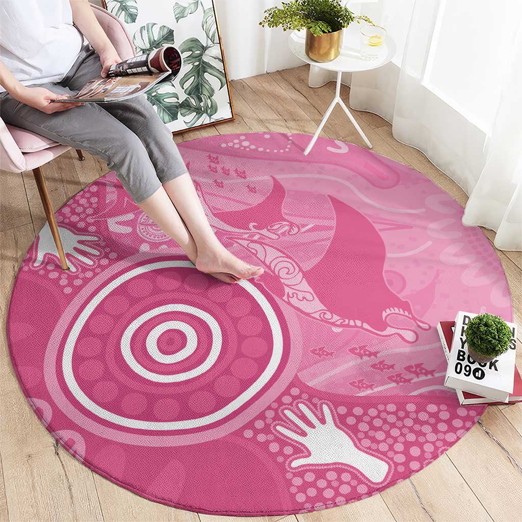 Australia Breast Cancer Awareness Round Carpet Pink Ribbon Manta Ray Aboriginal Art - Aussie Hoodie