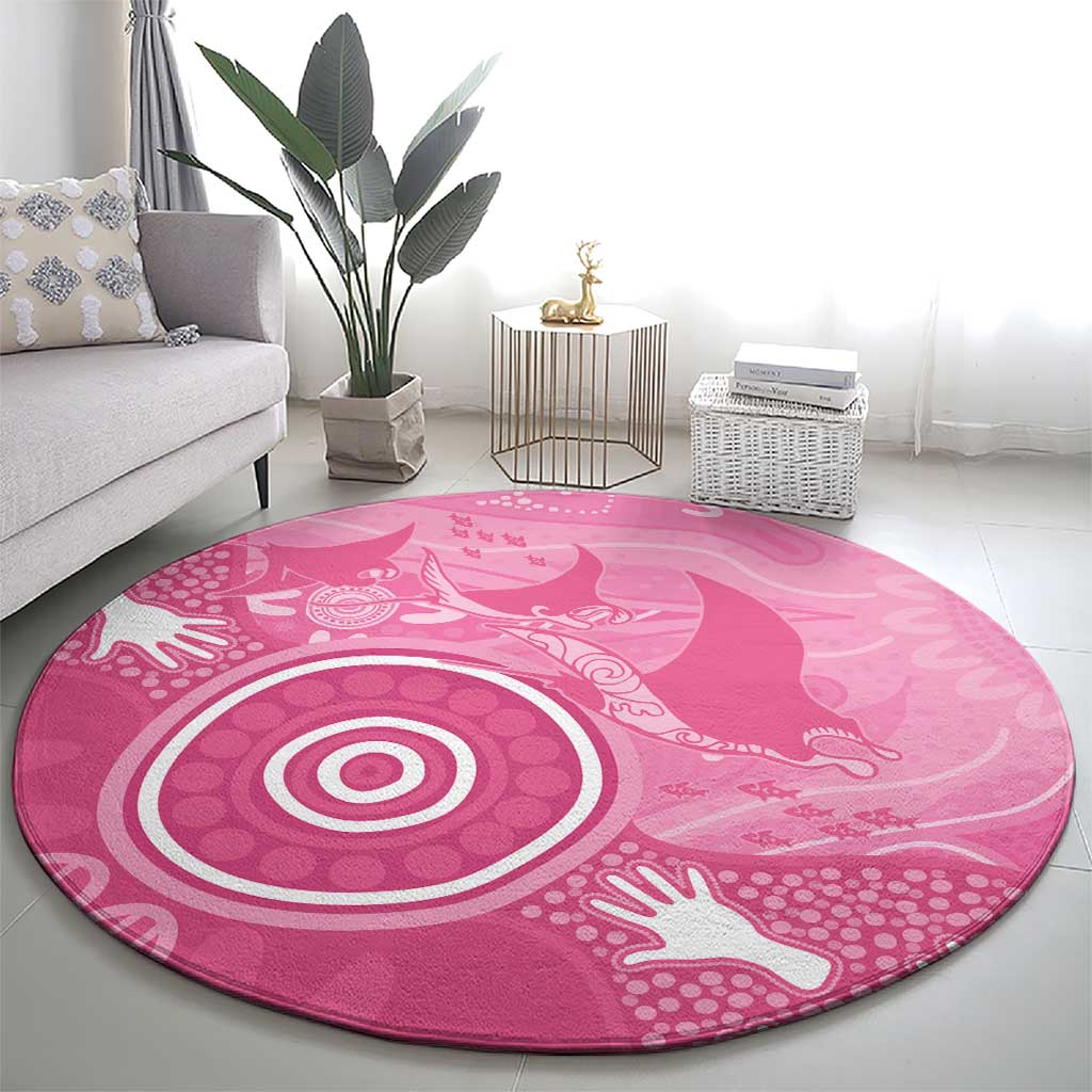 Australia Breast Cancer Awareness Round Carpet Pink Ribbon Manta Ray Aboriginal Art - Aussie Hoodie